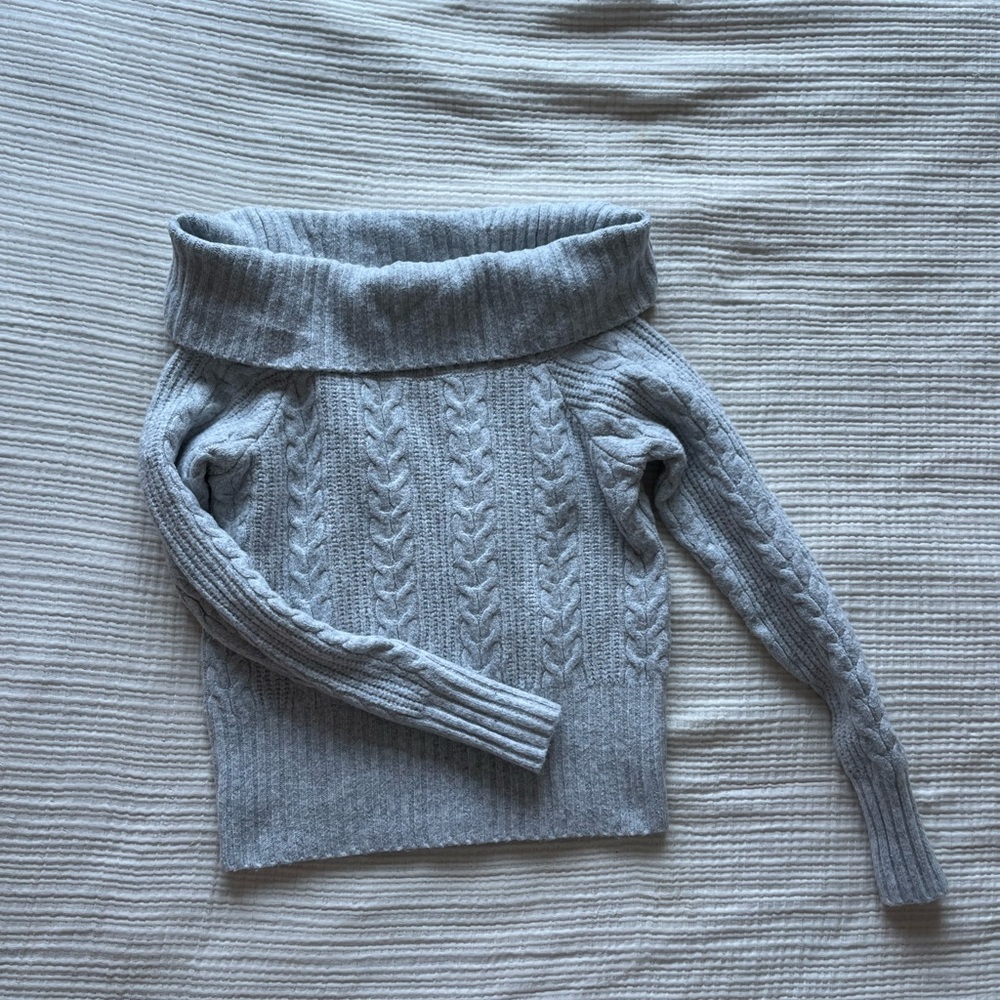 Gray Cable Knit Off-Shoulder Sweater